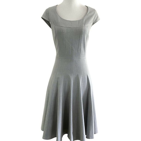 Calvin Klein Dresses & Skirts - Calvin Klein Cap Sleeve Scoop Neck Seamed Cloud Gray Woven Dress Size 6